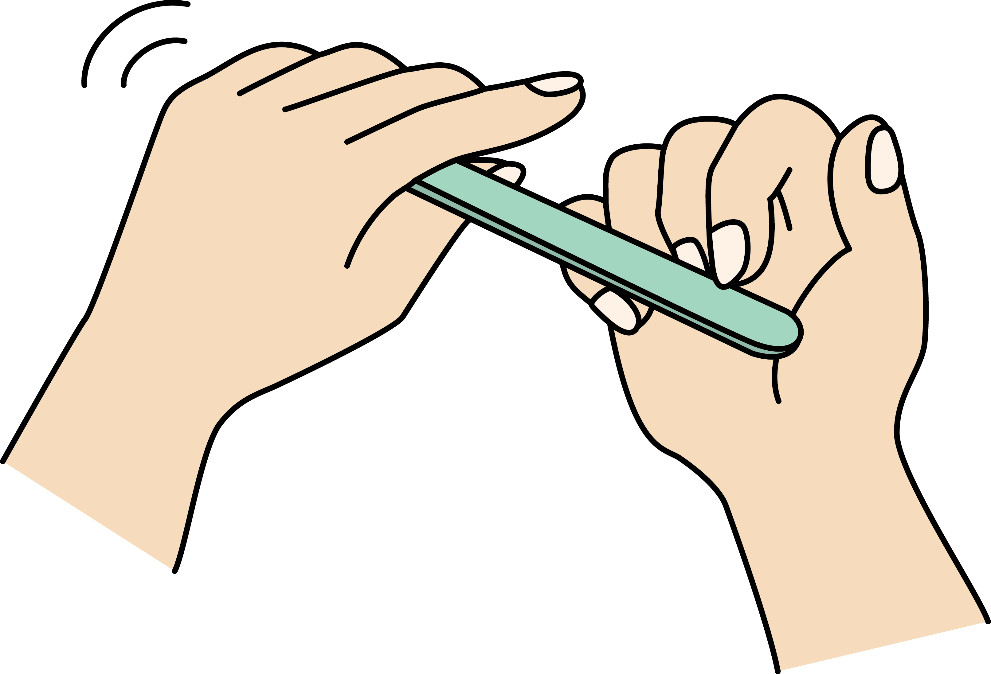 爪やすりで爪の長さを整える様子